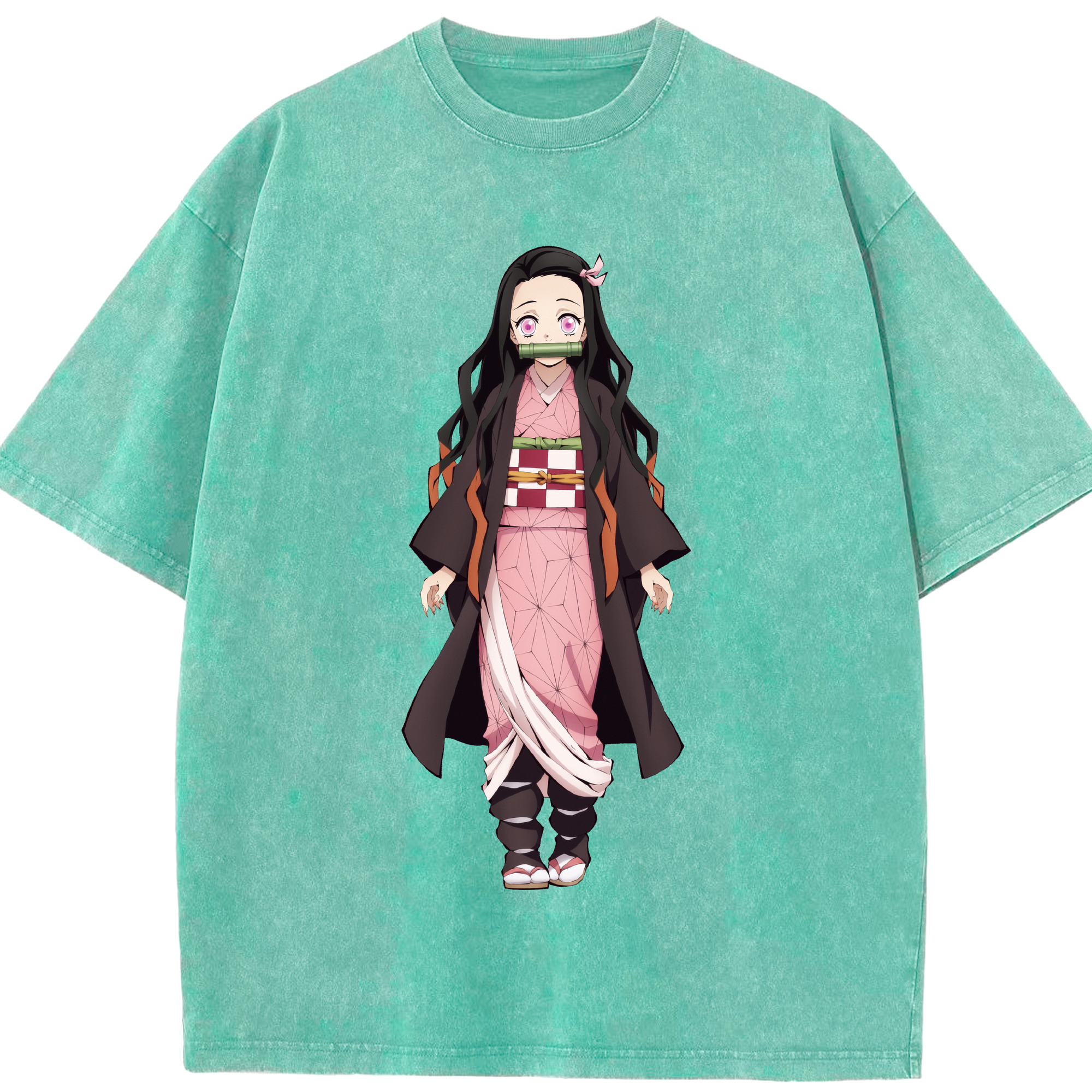 （画像用） 鬼滅の刃（きめつのやいば）竈門 禰󠄀豆子／かまど ねずこ Kamado Nezuko 綿100% ヴィンテージ風 半袖Tシャツ（フロントプリント）